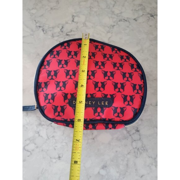 Dabney Lee Red Cosmetic Bag Frenchie Terrier Black Dog Print Gold Zipper - Picture 8 of 10